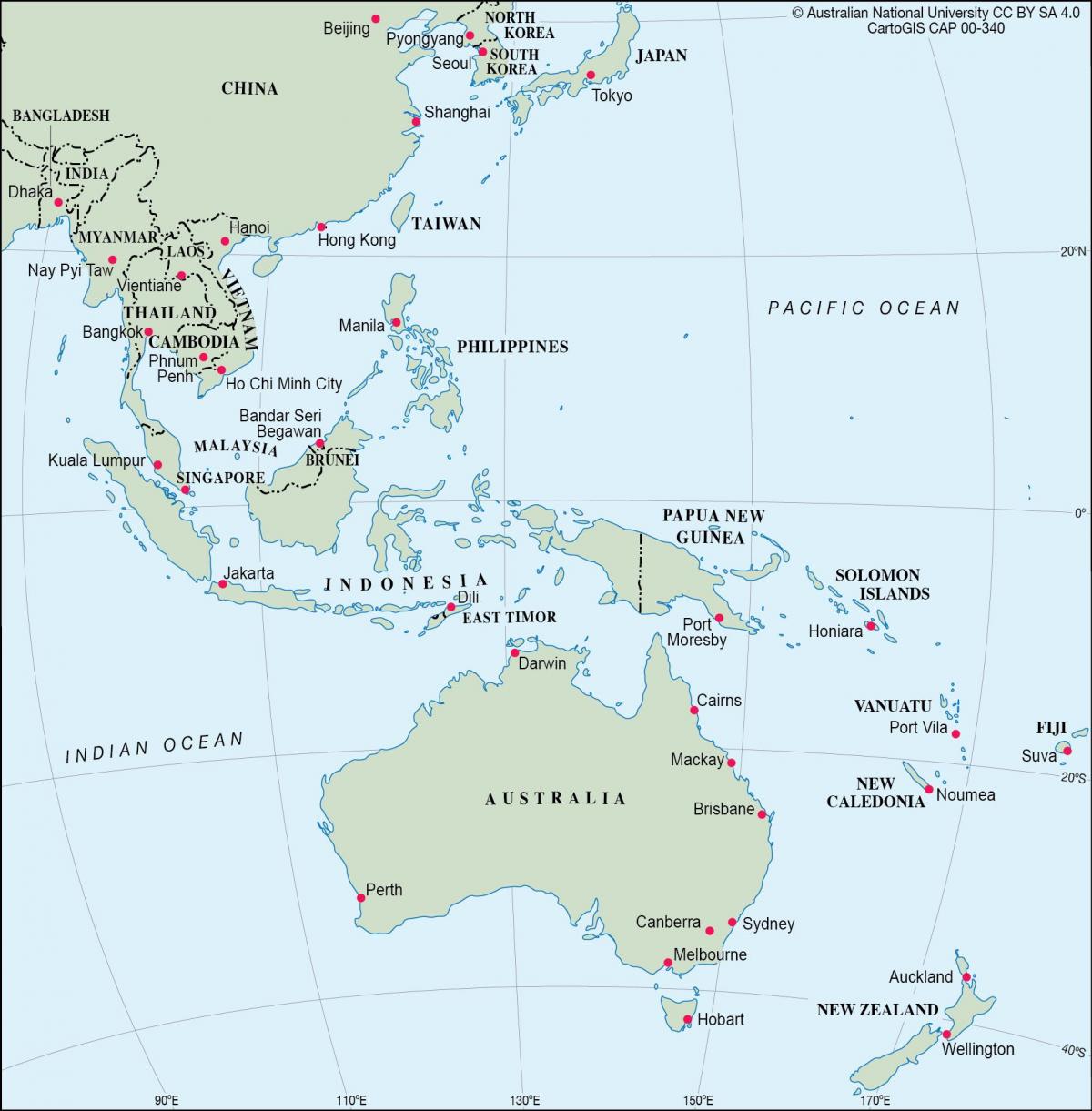 Localização da Austrália no mapa da Oceania