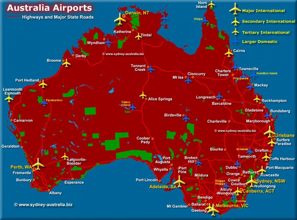 Mapa dos aeroportos da Austrália