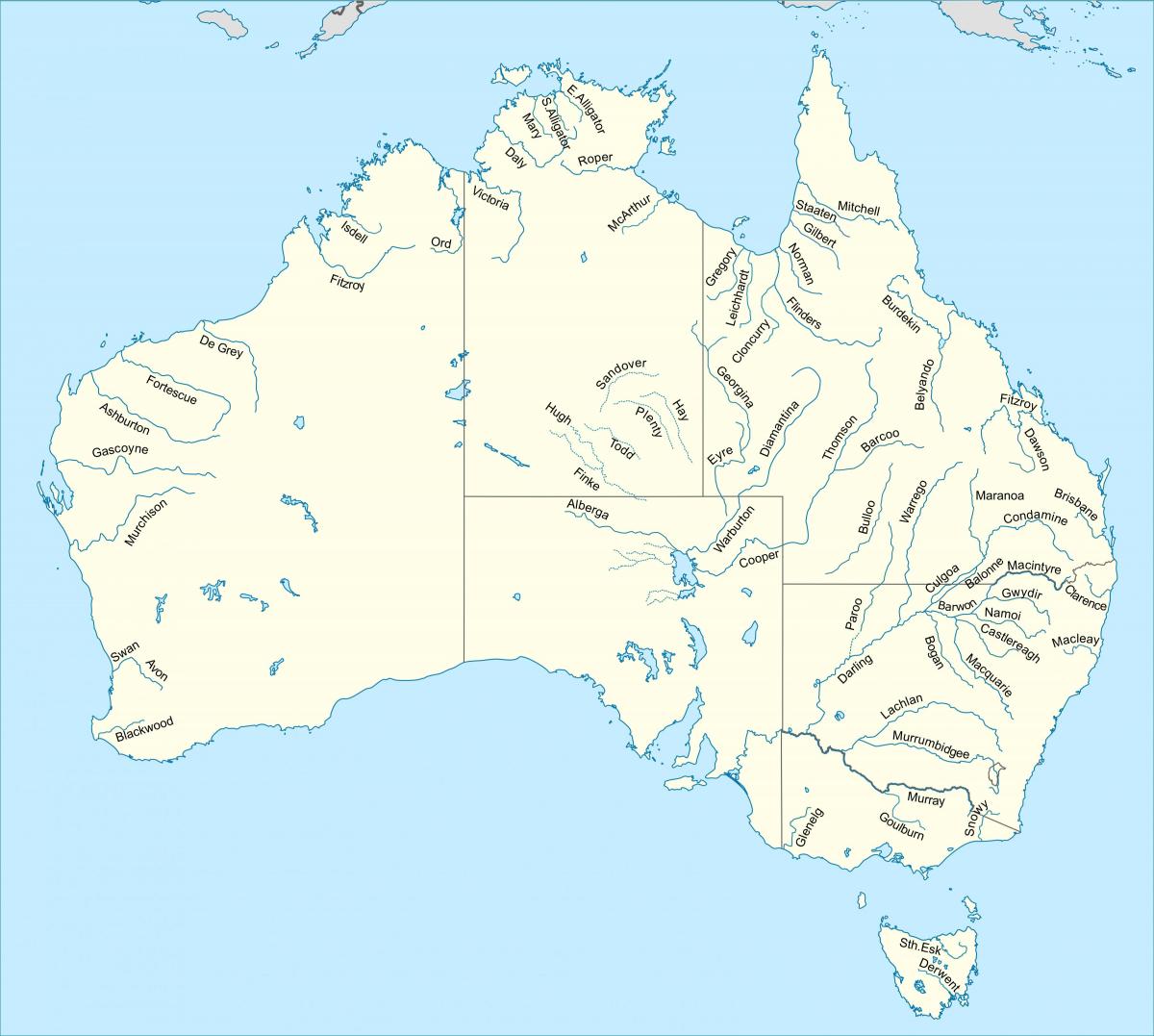 Rios no mapa da Austrália