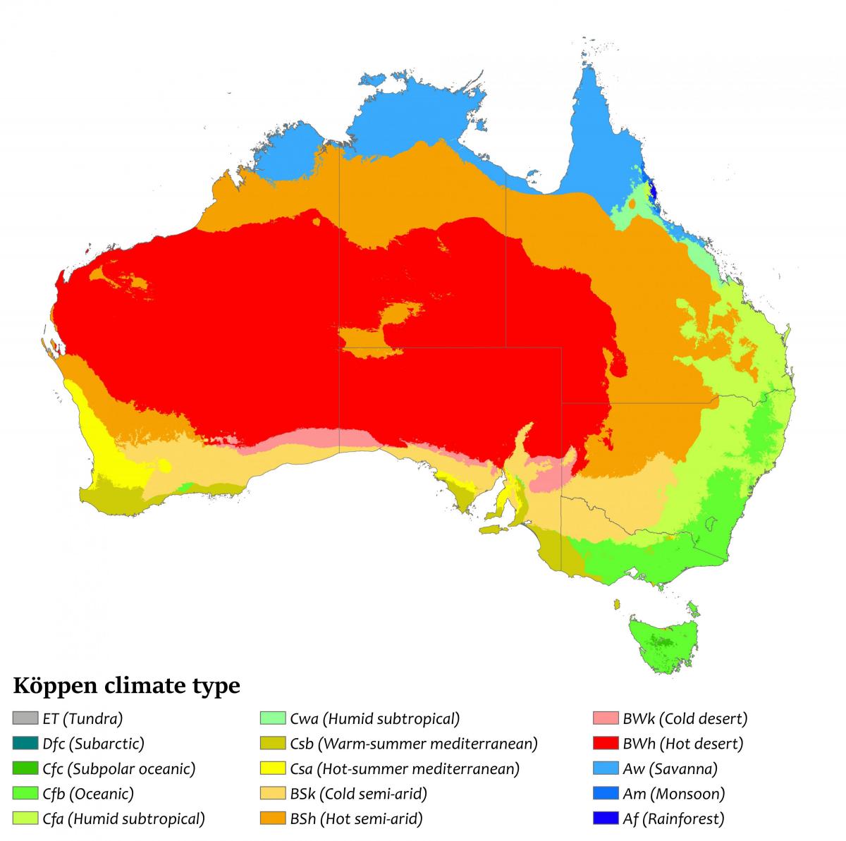 Mapa de temperatura da Austrália