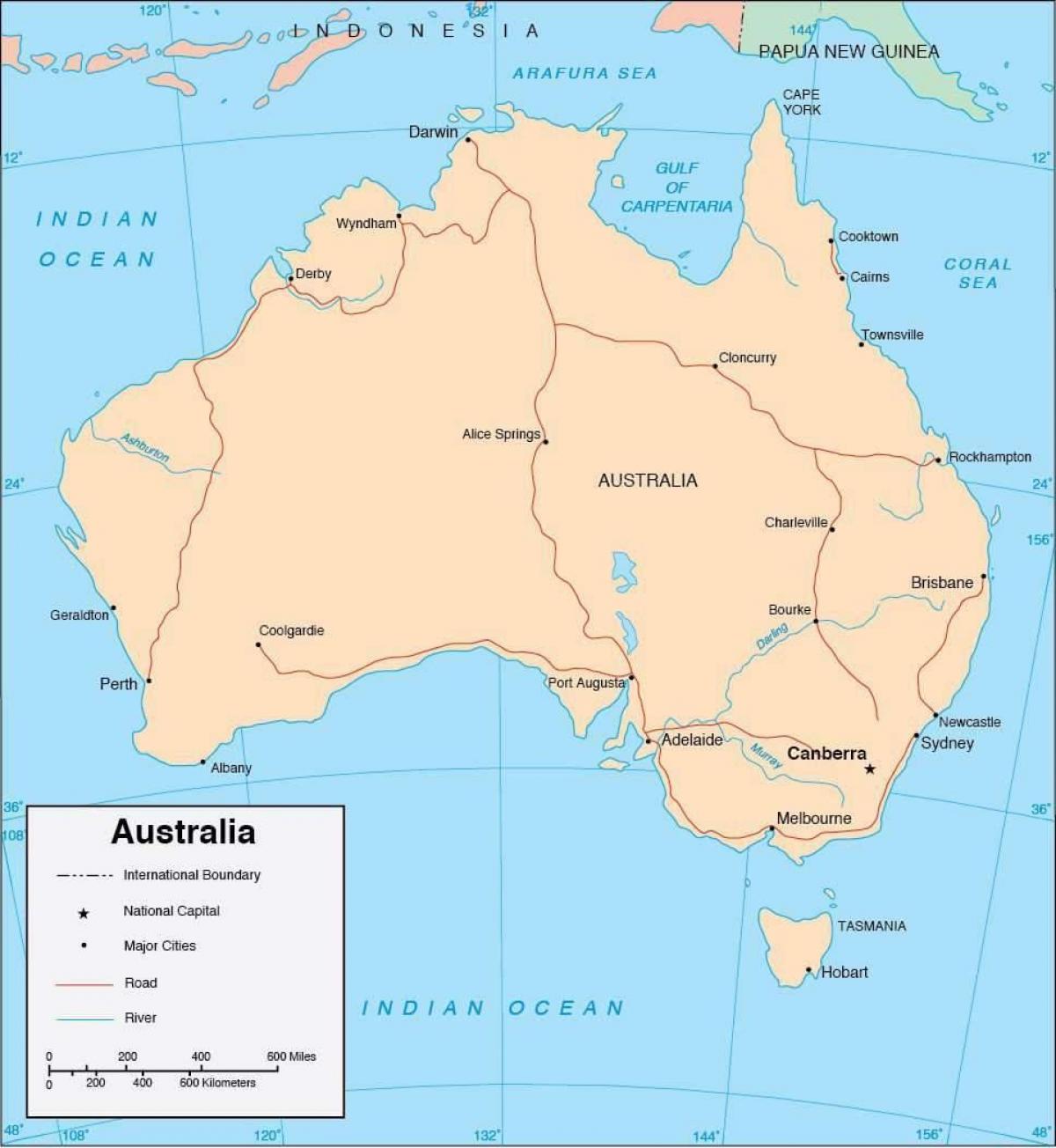 Mapa da Austrália com as principais cidades