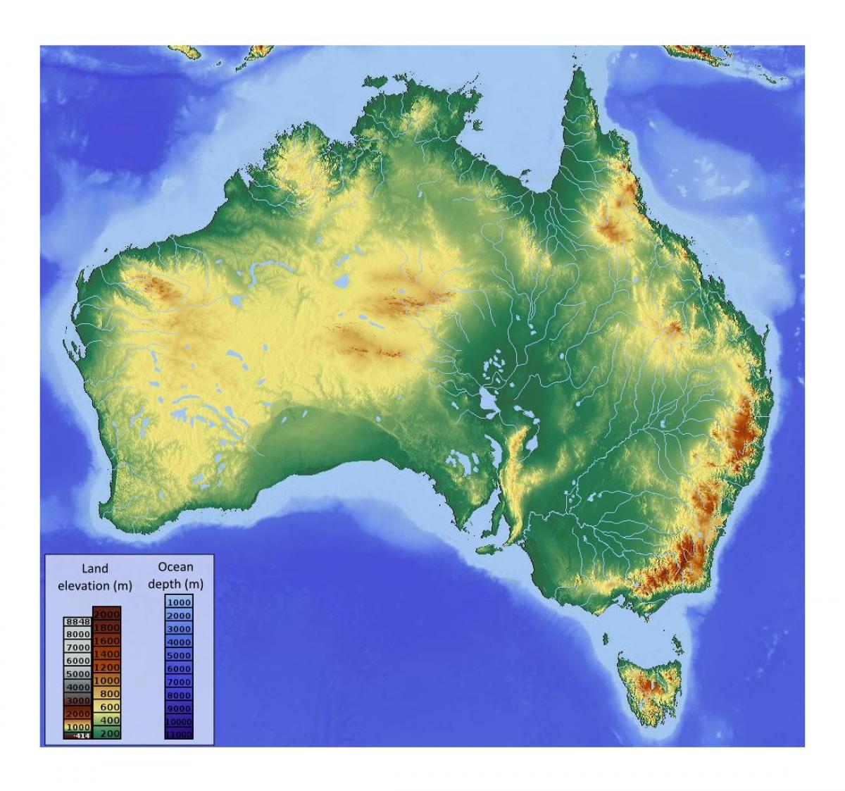 Mapa de altitude da Austrália