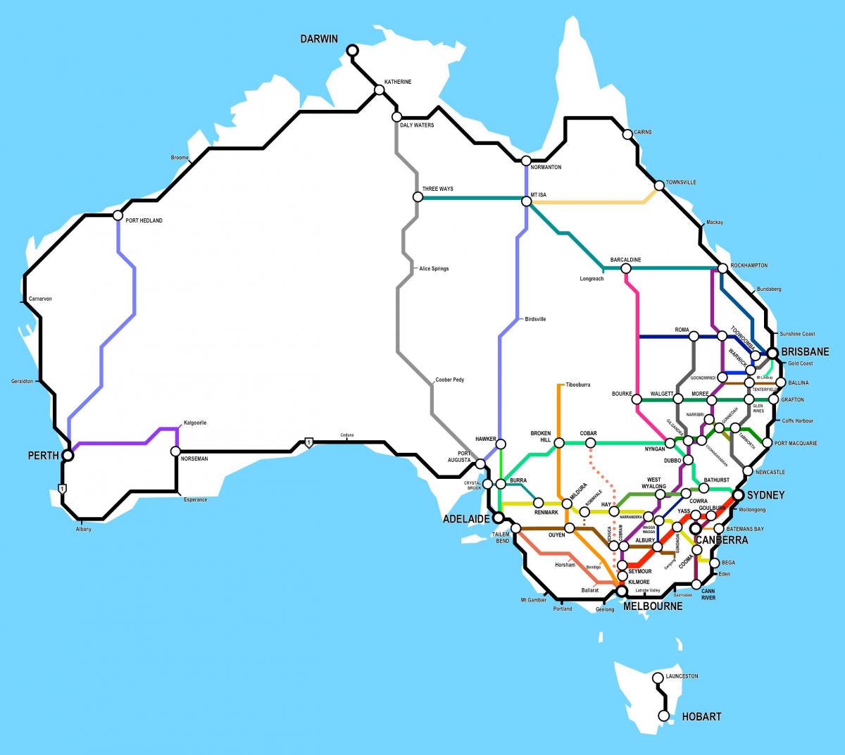 Mapa das auto-estradas da Austrália