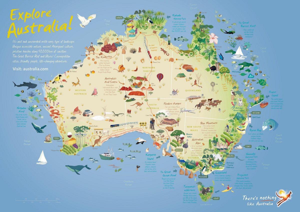 Mapa das atrações turísticas da Austrália
