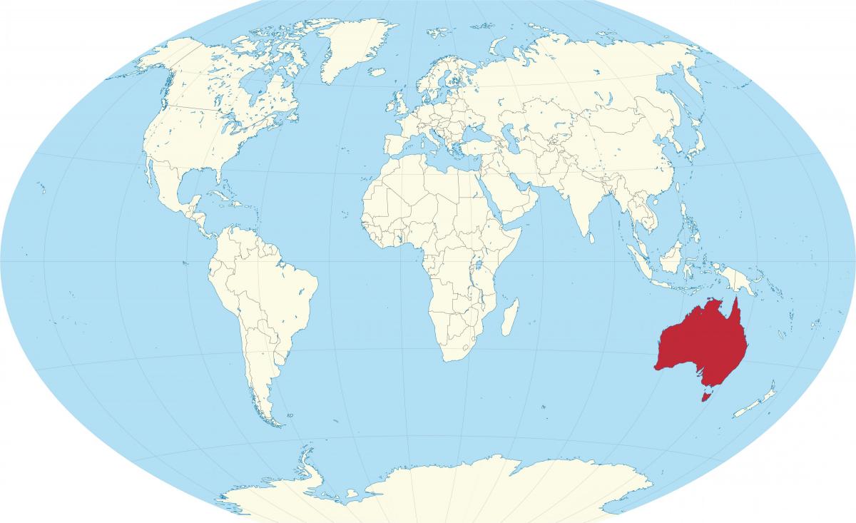 Localização da Austrália no mapa do mundo