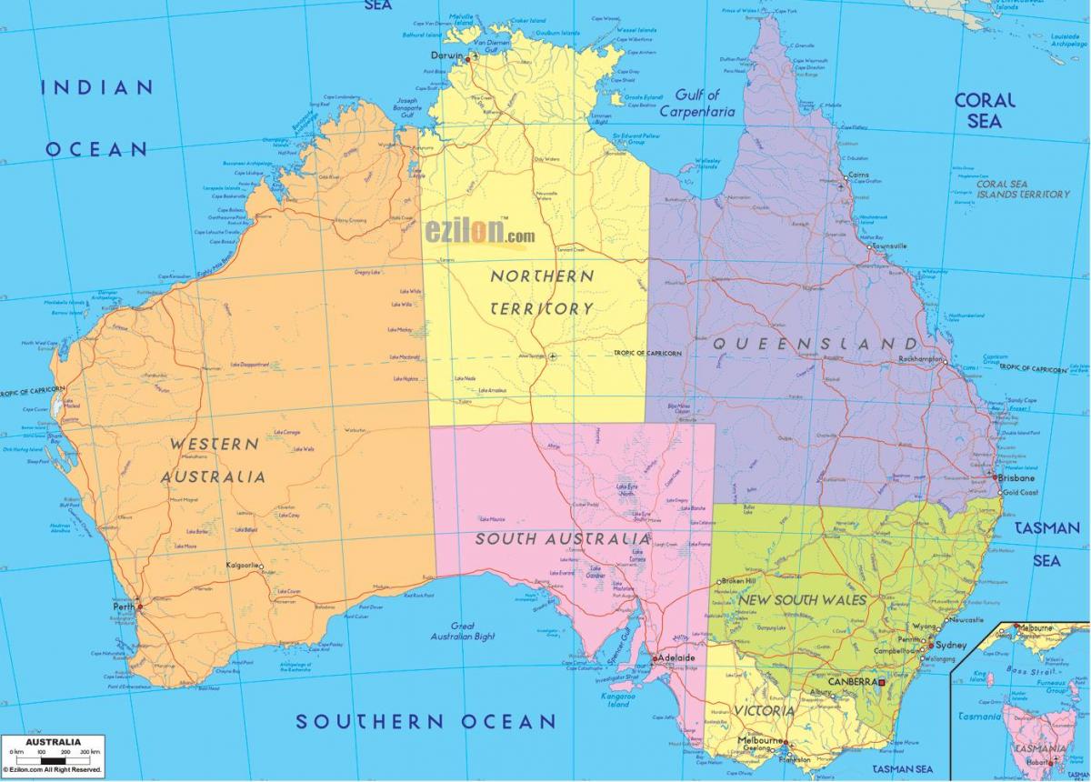 Mapa administrativo da Austrália